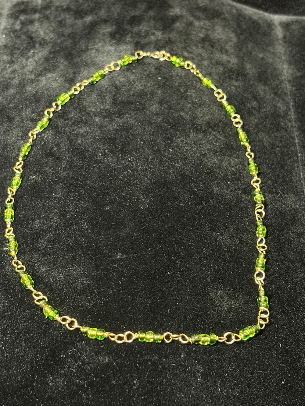 Gold-Link Necklace with Bright Green Glass Beads - Women Jewelry